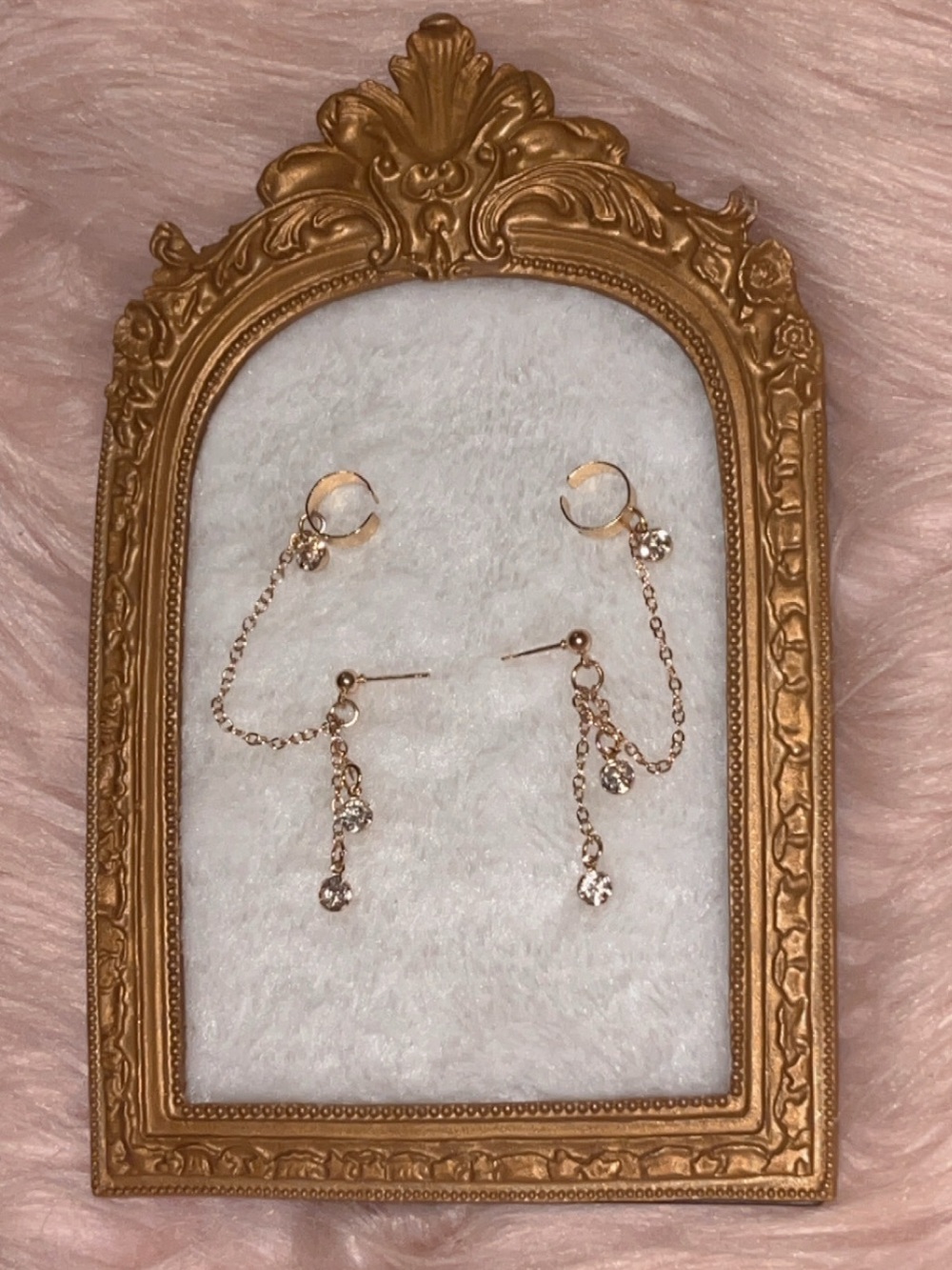 Delicate Gold Chain Drop Earrings with cuff with Crystal Accents